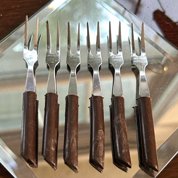Vintage MCM Cocktail Hors D'oeuvres Forks Made in Japan, set of 6 - Picture 1 of 10